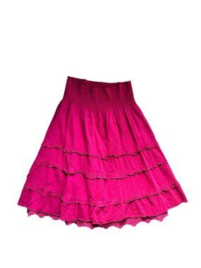 Cabi Pink Tiered Midi Flirt Skirt With Eyelet Hem Womens Size L